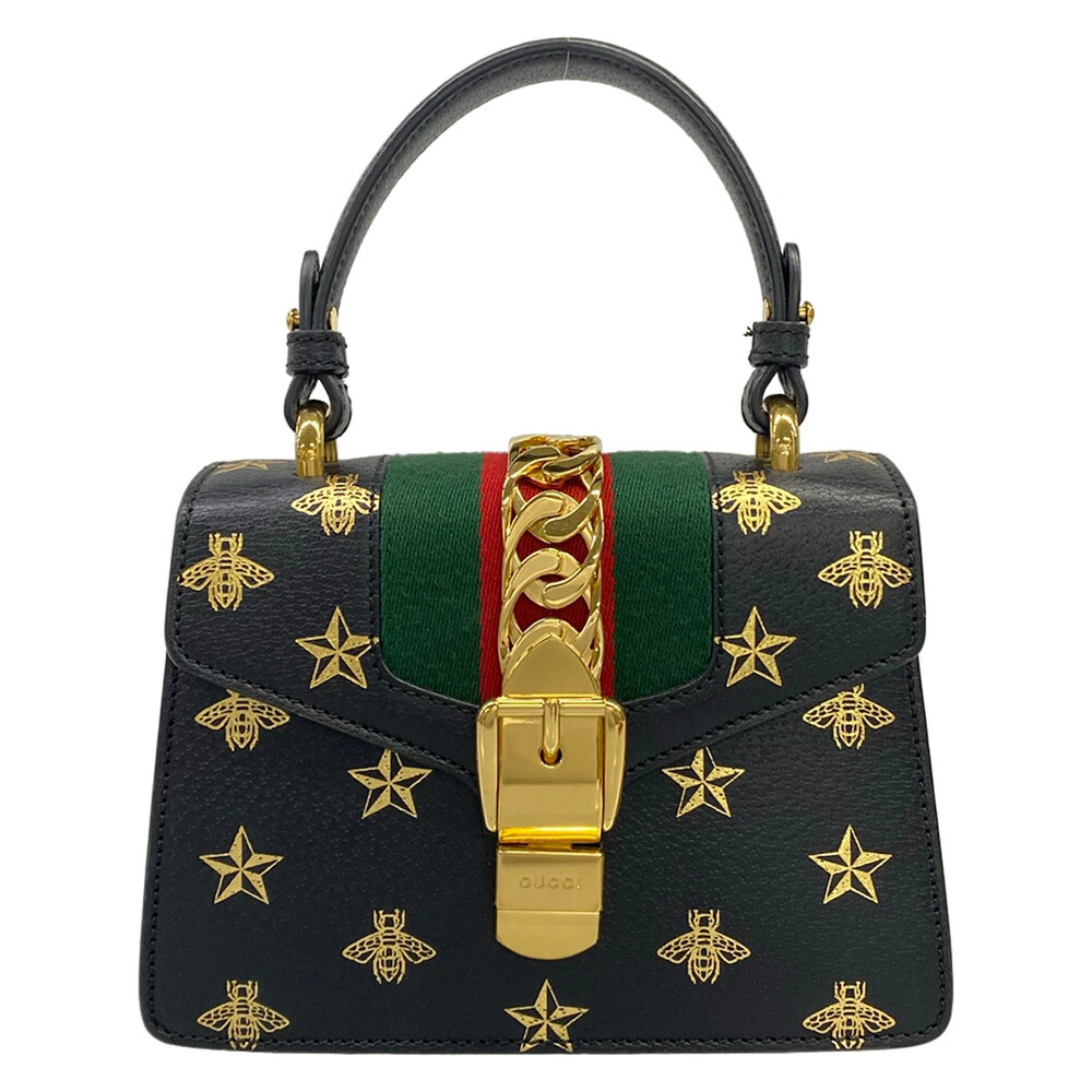 Gucci Sylvie Black Gold Leather Handbag #351031G12B